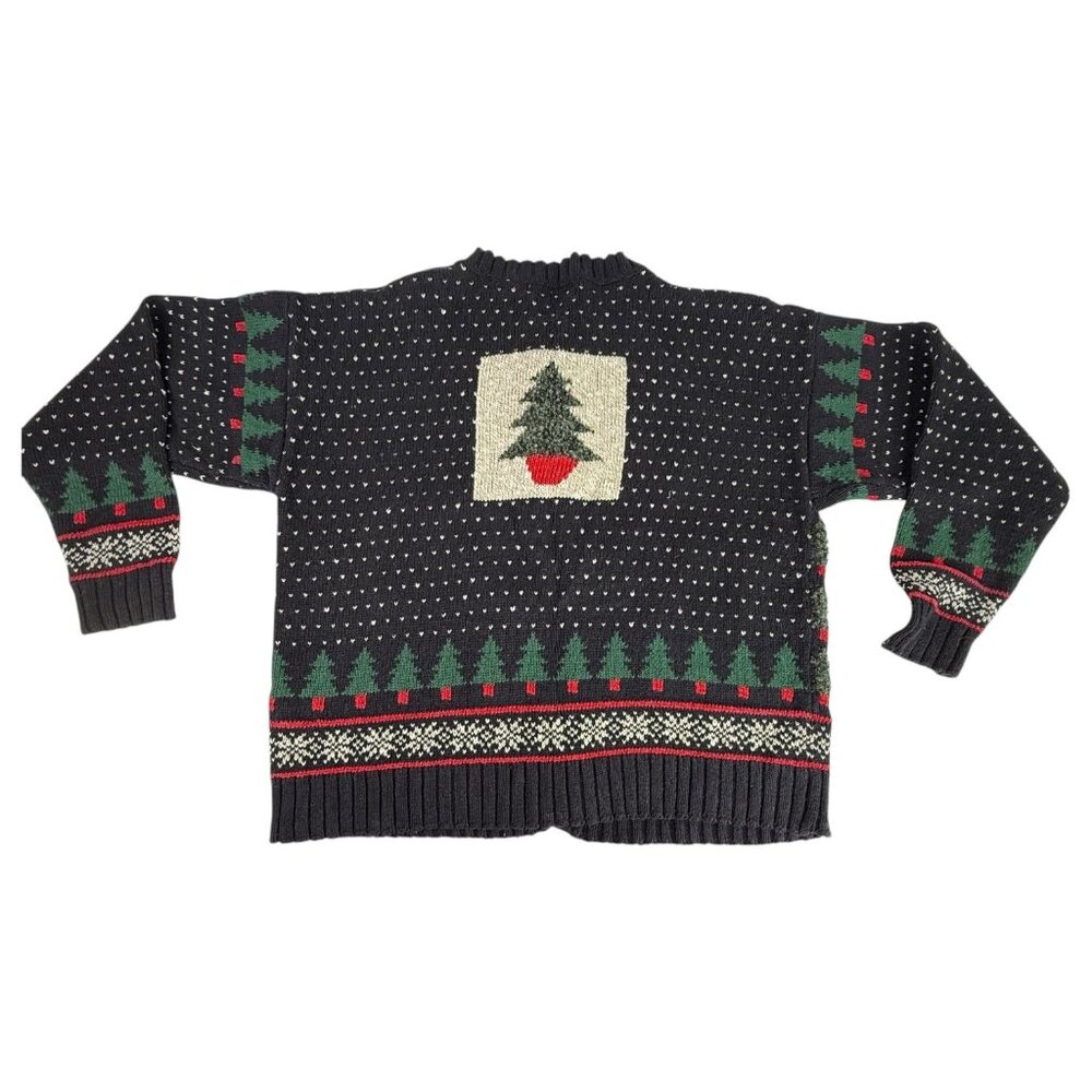 VTG Northern Isles Christmas Tree Cardigan Sweater Size Large Black Nordic Style - Picture 9 of 13